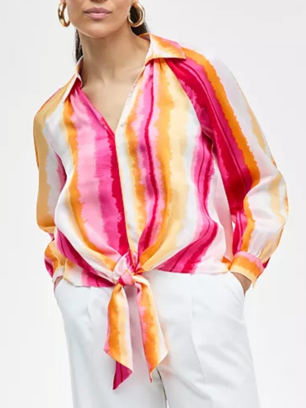 I.N.C. International Concepts Women's Printed Tie-Front Multicolor Blouse Size